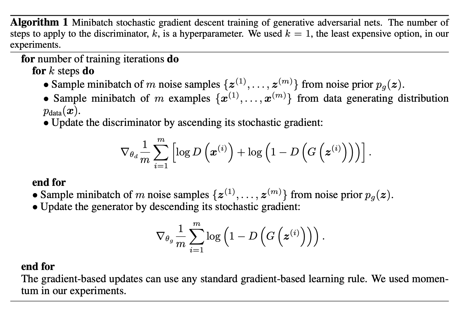 Algorithm 1: GAN 학습 알고리즘